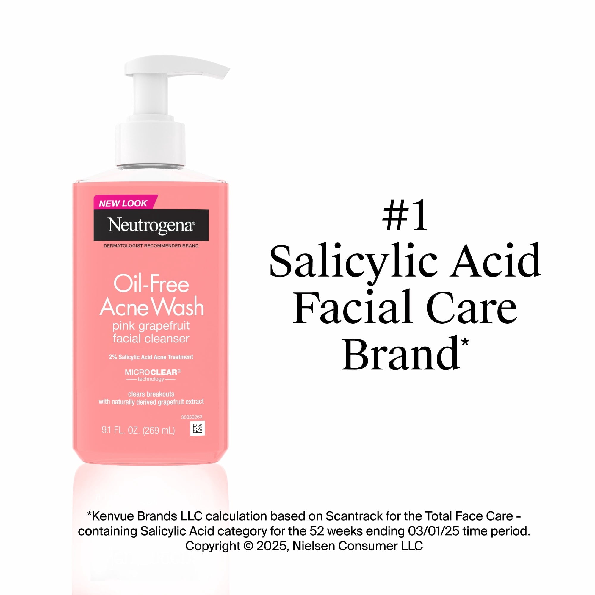 (2 pack) Neutrogena Oil-Free Pink Grapefruit Acne Face Wash, Salicylic Acid Facial Cleanser, 9.1 fl oz