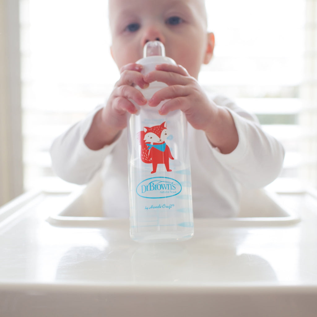 Dr. Brown's Milestones Narrow Sippy Bottle, 100% Silicone Spout, 8oz/250ml, 6m+, BPA Free, Fox/Lion, 2 Pack
