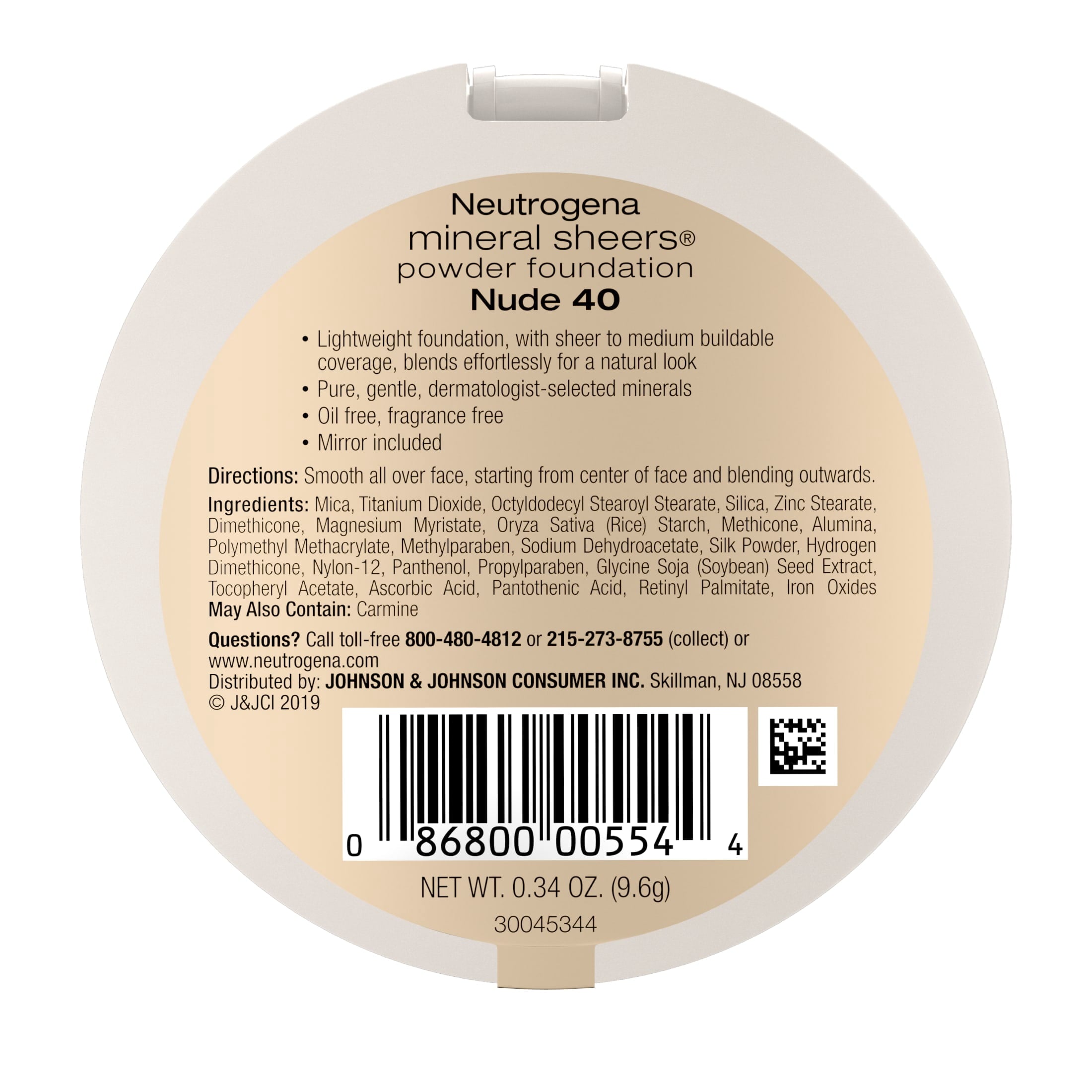 Neutrogena Mineral Sheers Oil-Free Powder Foundation, Nude 40,.34 oz