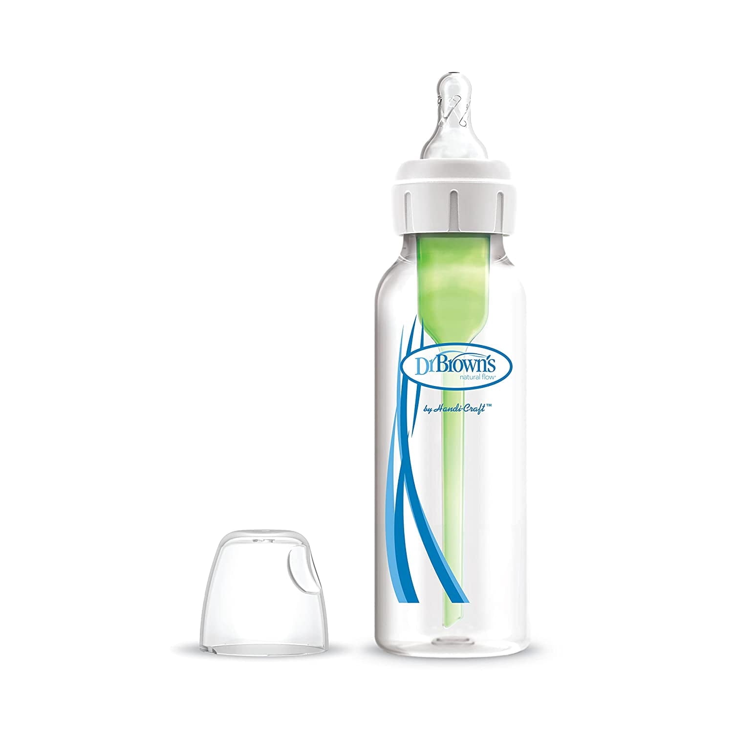 Dr. Brown's Natural Flow Anti-Colic Options+ Narrow Bottle to Sippy Gift Set with Soft Silicone Sippy Spout, Removable Silicone Handles, Travel Cap and Bottle Brush Bottle to Sippy Gift Set, Blue Bottle