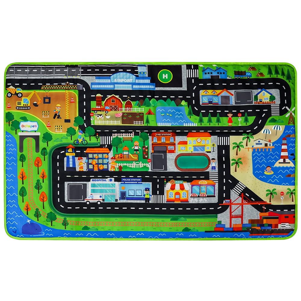 Dr.Rapeti Soft Toy Car Set for Baby Infant Toddler Kid 1 Play Mat 10 Soft Toy Cars 47x30inches Washable Gift
