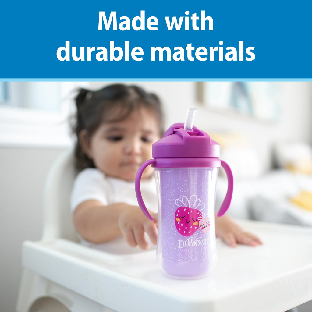 Dr. Brown's Milestones Insulated Sippy Cup with Straw & Handles, Green/Purple, 10oz, 12m+, 2 Pack
