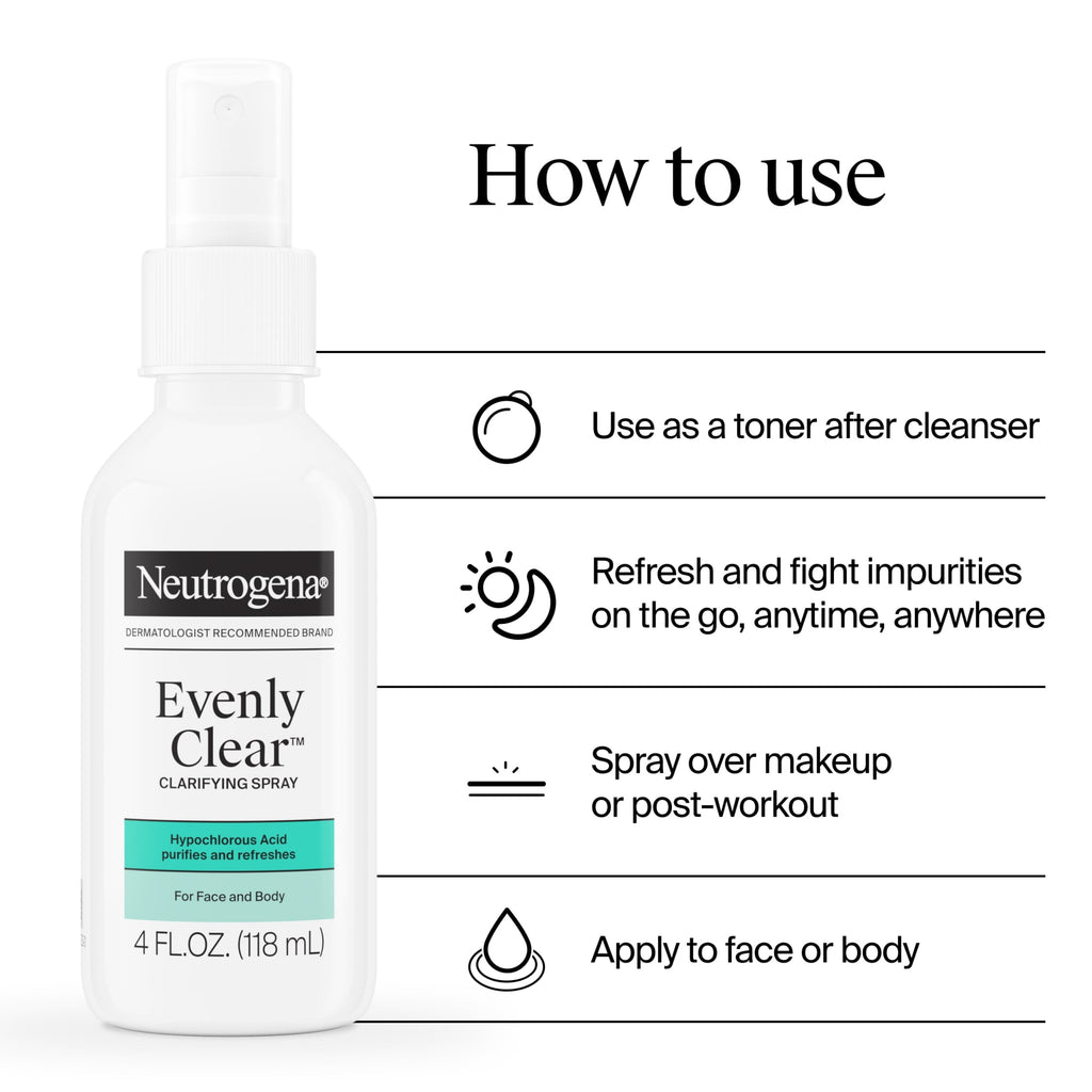 Neutrogena Evenly Clear Clarifying Spray, Hypochlorous Acid , 4 fl. oz