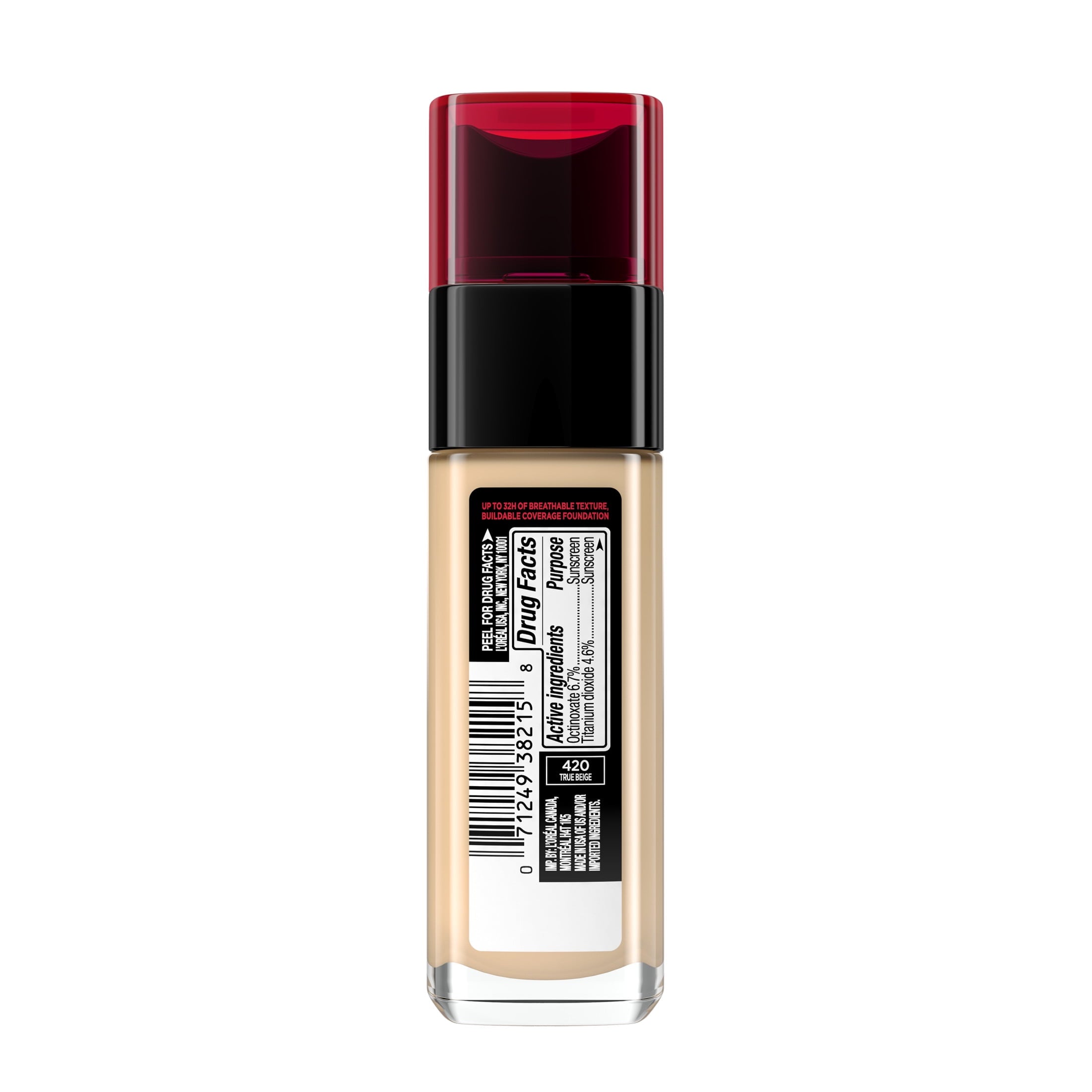 L'Oreal Paris Infallible Fresh Wear 32 Hr Liquid Foundation Makeup, 420 True Beige, 1 fl oz