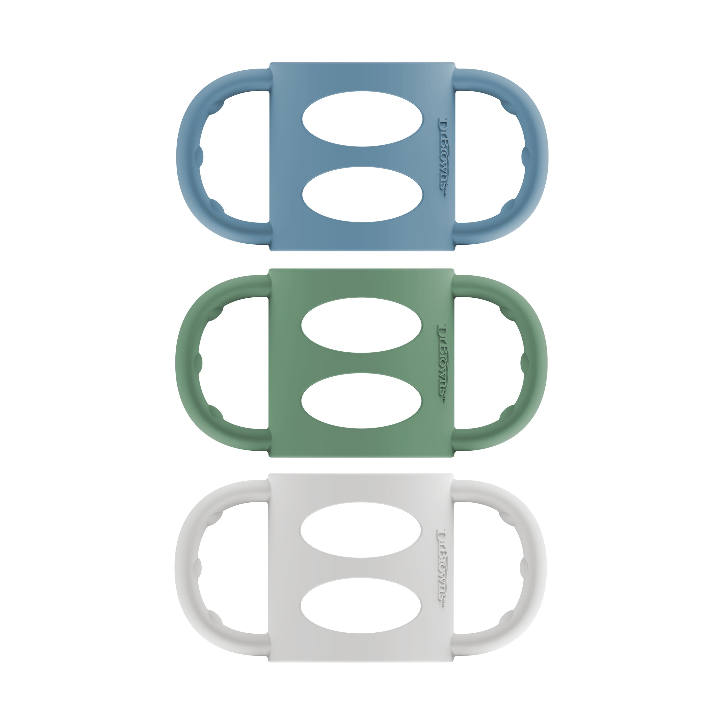 Dr. Brown's Milestones 100% Silicone Baby Bottle Handles, Narrow, 4m+, Light Blue/Green/Gray, 3 Pack