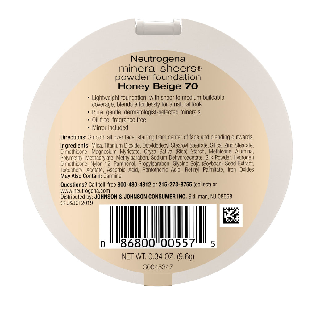 Neutrogena Mineral Sheers Powder Foundation, Honey Beige 70,.34 oz