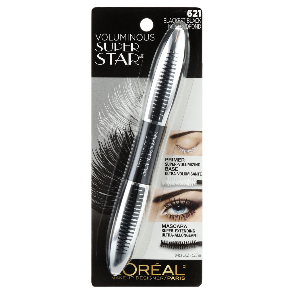 L'Oréal Paris Voluminous Superstar Washable Mascara, Blackest Black, 0.41 Fl Oz