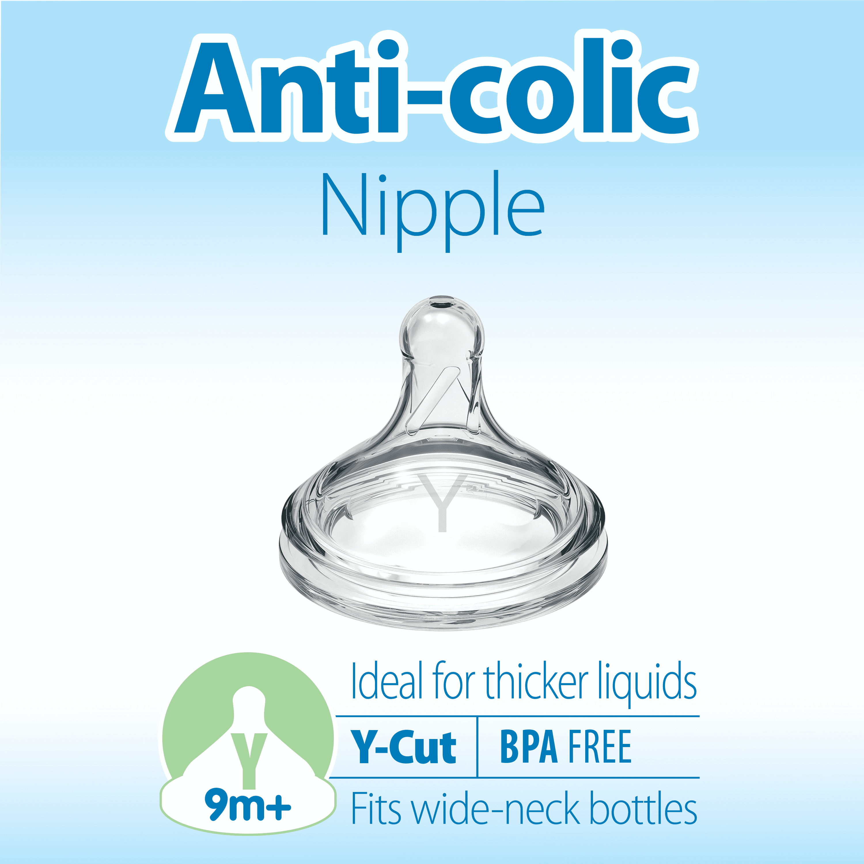 Dr. Brown's Natural Flow Y-Cut, Wide-Neck Baby Bottle Nipple, Fast Flow, 9m+, 100% Silicone, 6 Pack