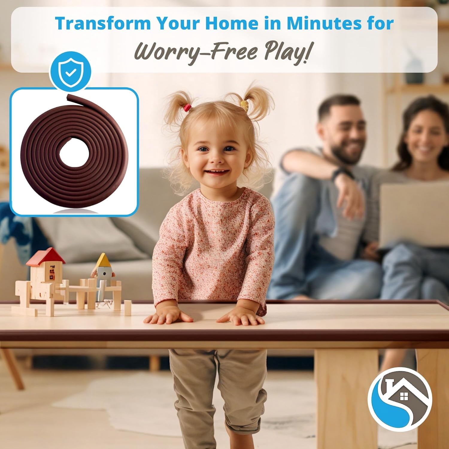 Komfortology Baby Edge Protector, 12 ft Brown Foam Corner Guard with 3M Adhesive Tape for Tables, Desks and Wall Corners