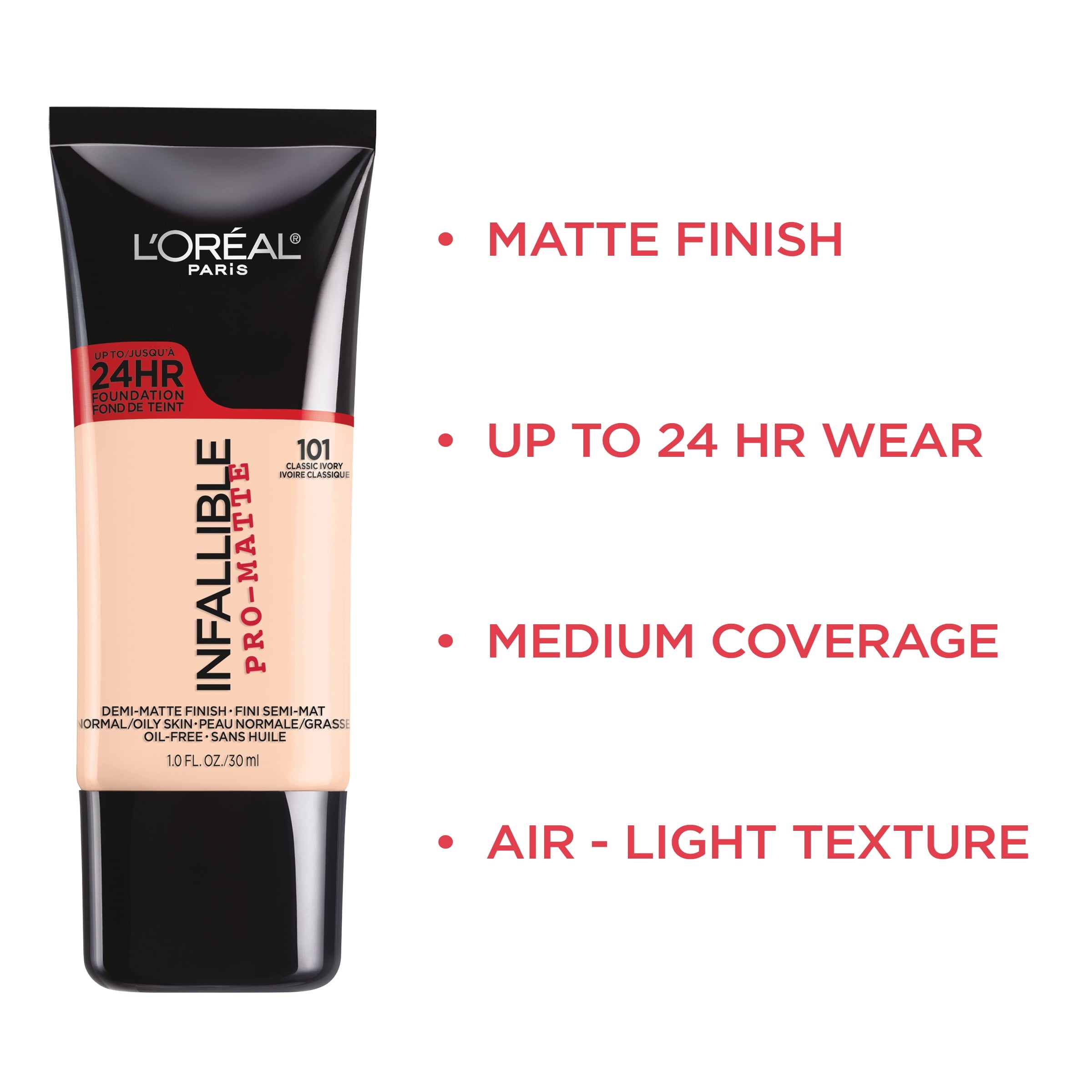 L'Oreal Paris Infallible Pro-Matte Liquid Foundation Makeup, 099 True Porcelain, 1 fl oz