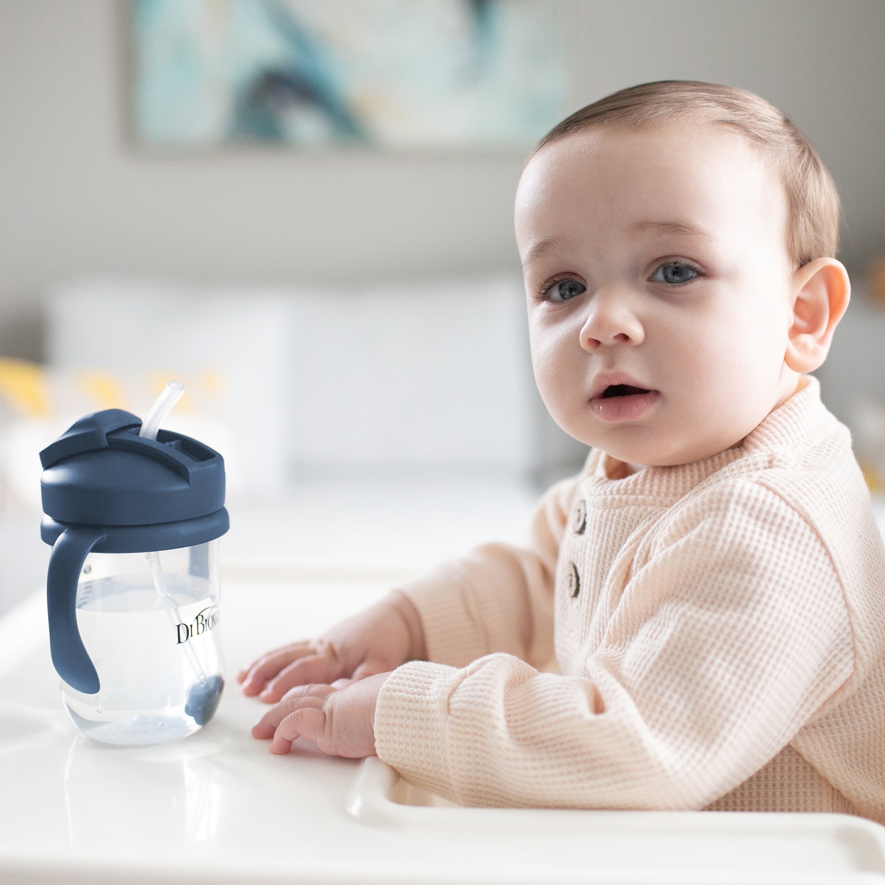 (3 pack) Dr. Brown's Milestones Baby's First Straw Cup, Training Cup with Weighted Straw, 9oz/270ml, Dark Blue, 6m+