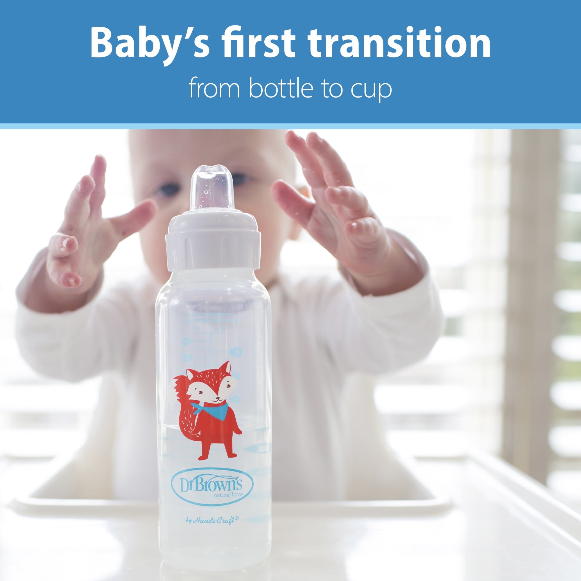 Dr. Brown's Milestones Narrow Sippy Bottle, 100% Silicone Spout, 8oz/250ml, 6m+, BPA Free, Fox/Lion, 2 Pack