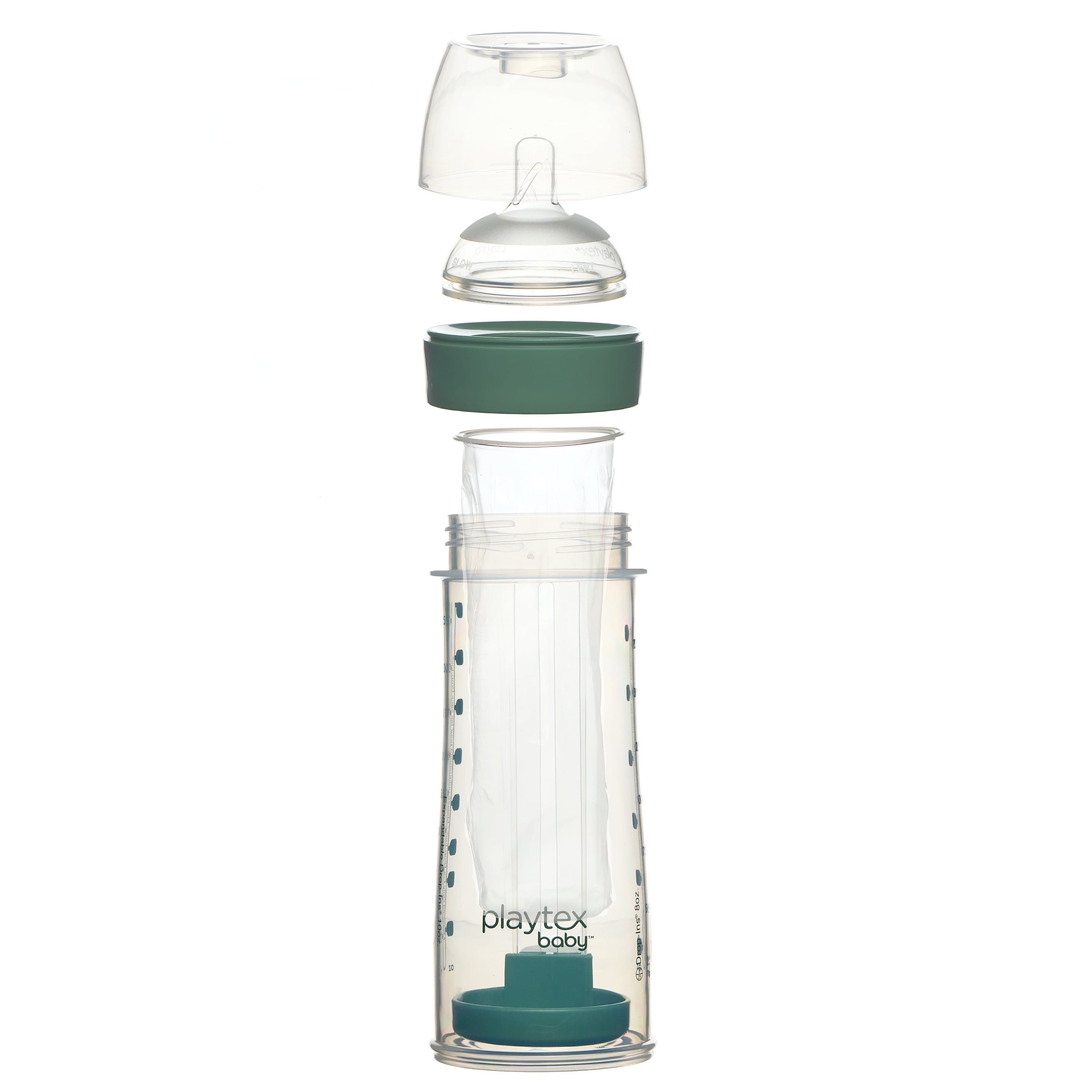 Playtex Baby Nurser Clear Anti-Colic Baby Bottle with 15 Drop-ins Liners, 8 oz, 3 pack