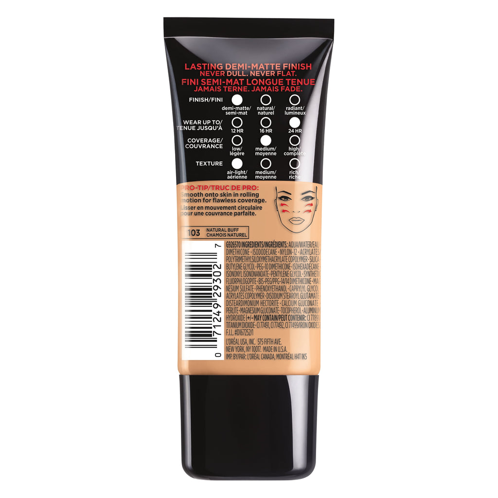 L'Oreal Paris Infallible Pro-Matte Blendable Foundation, Oil Free, 103 Natural Buff, 1 fl. oz.