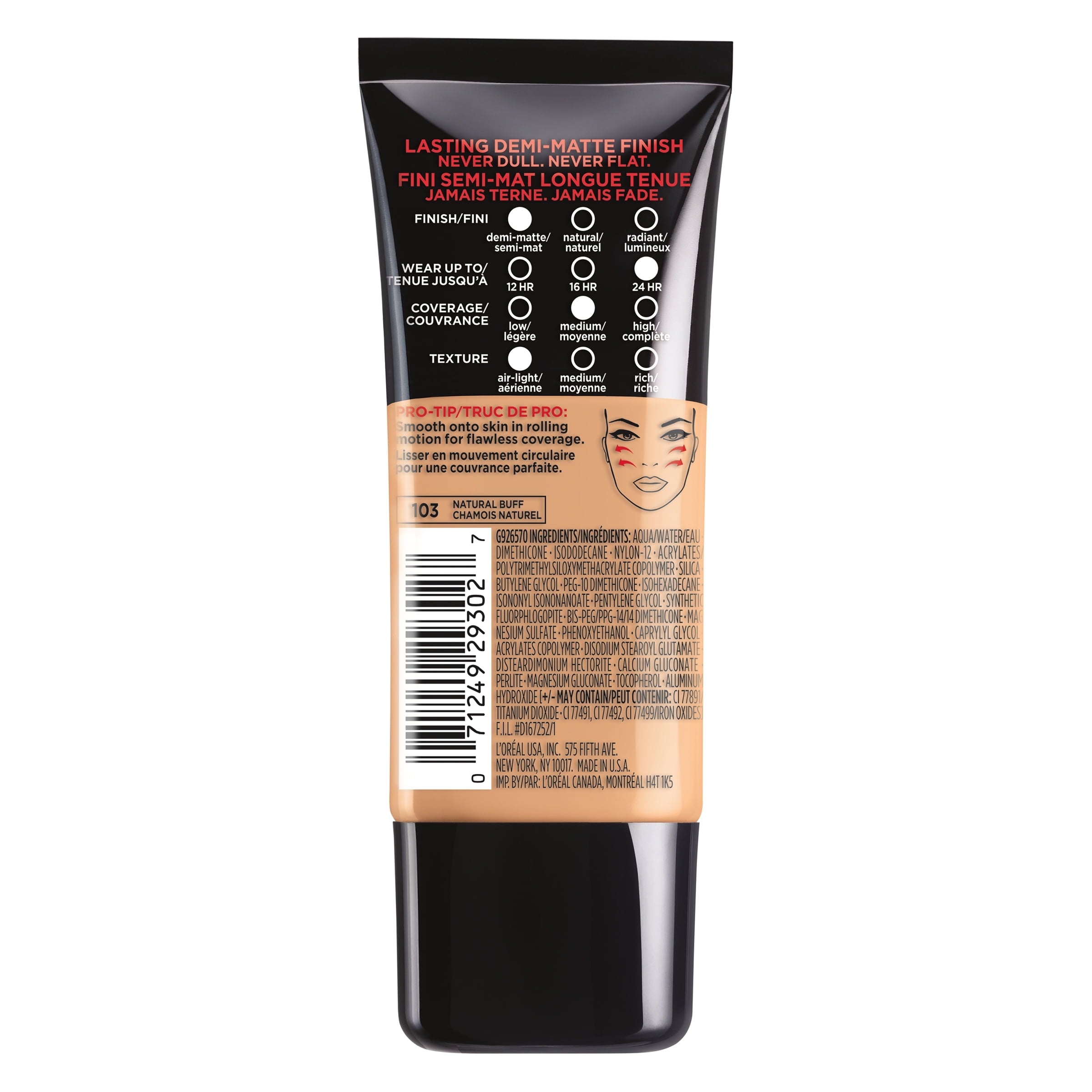 L'Oreal Paris Infallible Pro-Matte Blendable Foundation, Oil Free, 103 Natural Buff, 1 fl. oz.
