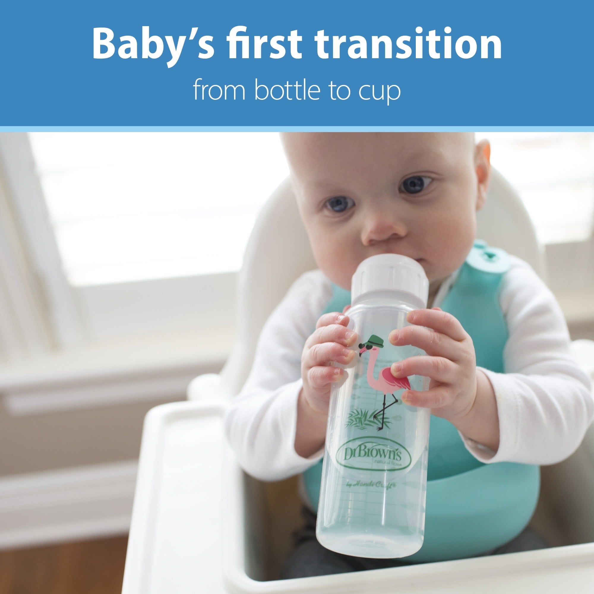 Dr. Brown's Milestones Narrow Sippy Bottle, 100% Silicone Spout, 8oz/250ml, 6m+, BPA Free, Flamingo, 1 Pack