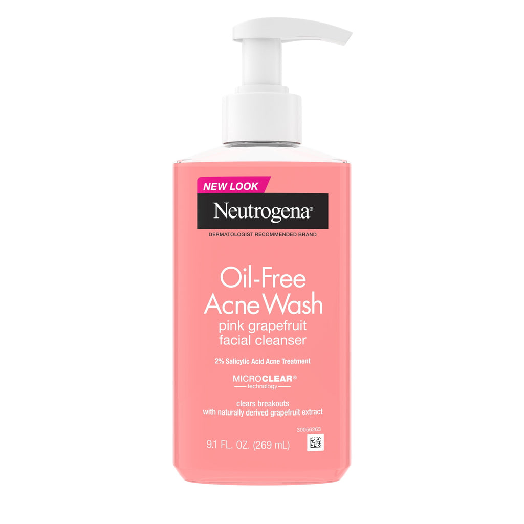 (2 pack) Neutrogena Oil-Free Pink Grapefruit Acne Face Wash, Salicylic Acid Facial Cleanser, 9.1 fl oz