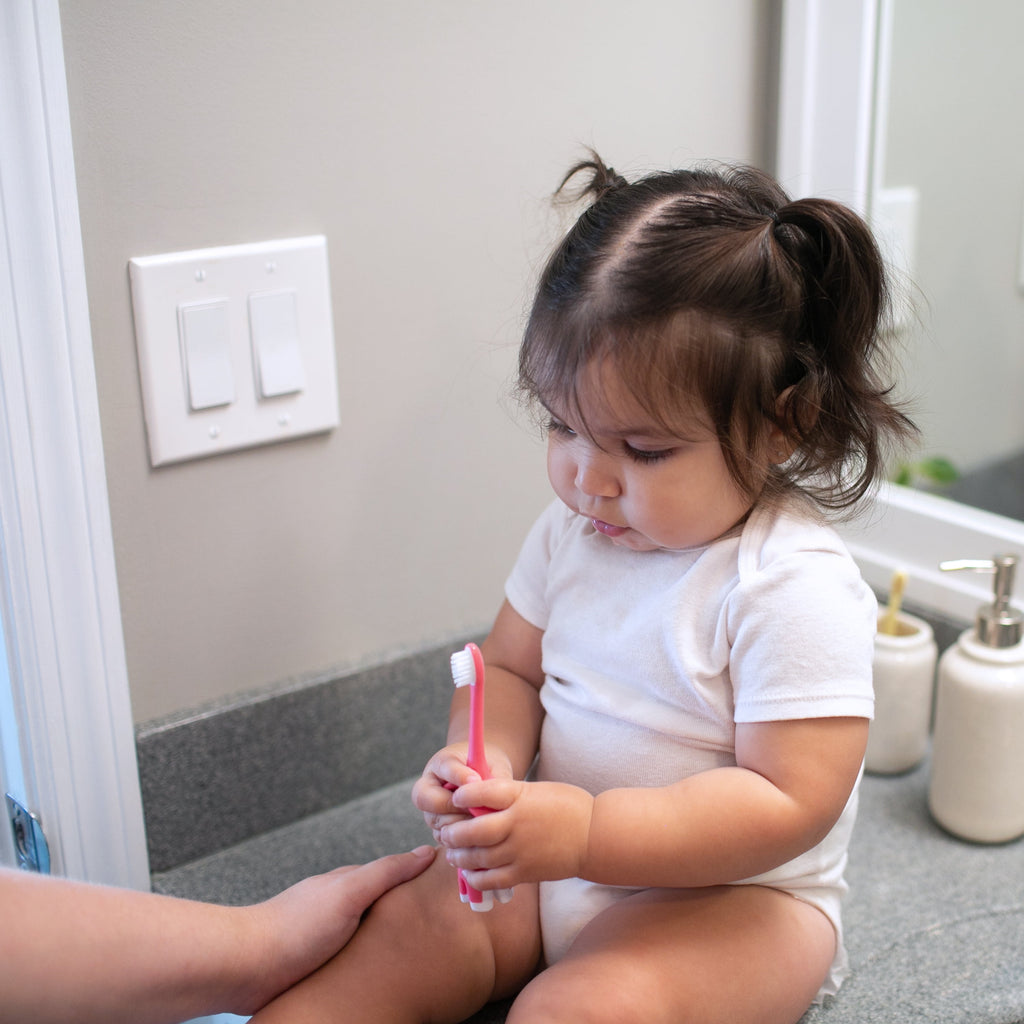 Dr. Brown's Infant to Toddler Training Toothbrush, Pink Elephant + Apple Pear Baby Toothpaste, 0-3Y