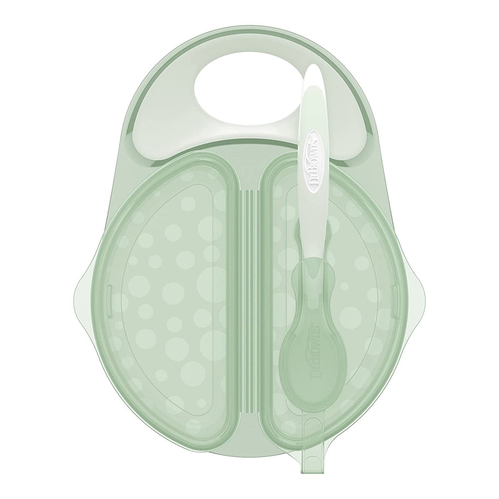 Dr. Brown's Travel Fresh Bowl and Snap-in Spoon, Divided Bowl for Toddler Feeding, Green, 1-Pack