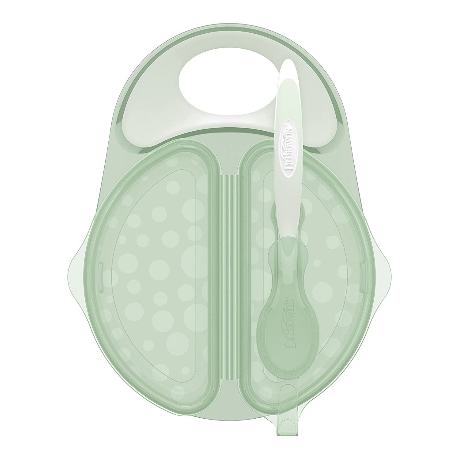Dr. Brown's Travel Fresh Bowl and Snap-in Spoon, Divided Bowl for Toddler Feeding, Green, 1-Pack