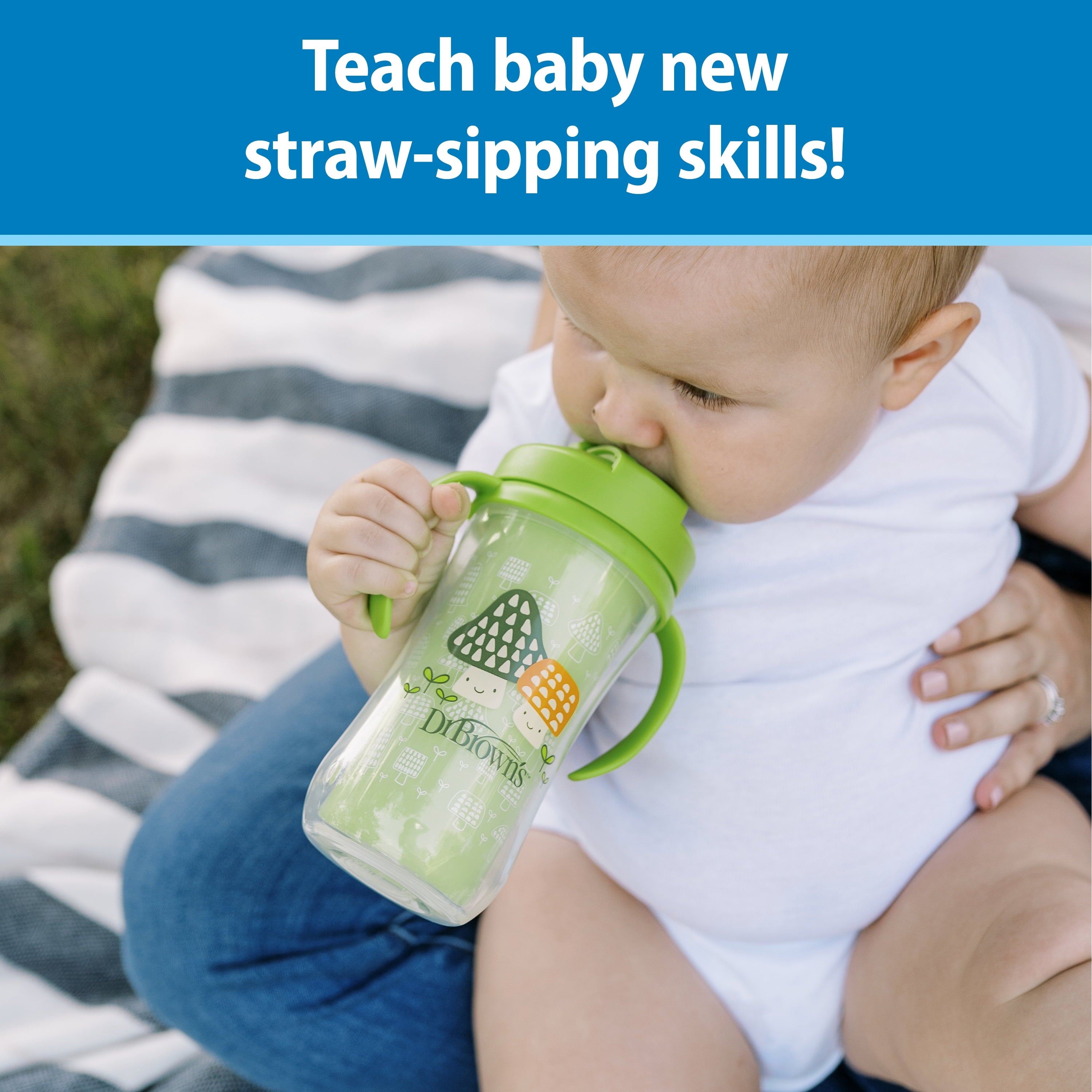 Dr. Brown's Milestones Insulated Sippy Cup with Straw &Handles, Green/Blue, 10oz/300ml, 12m+, 2 Pack