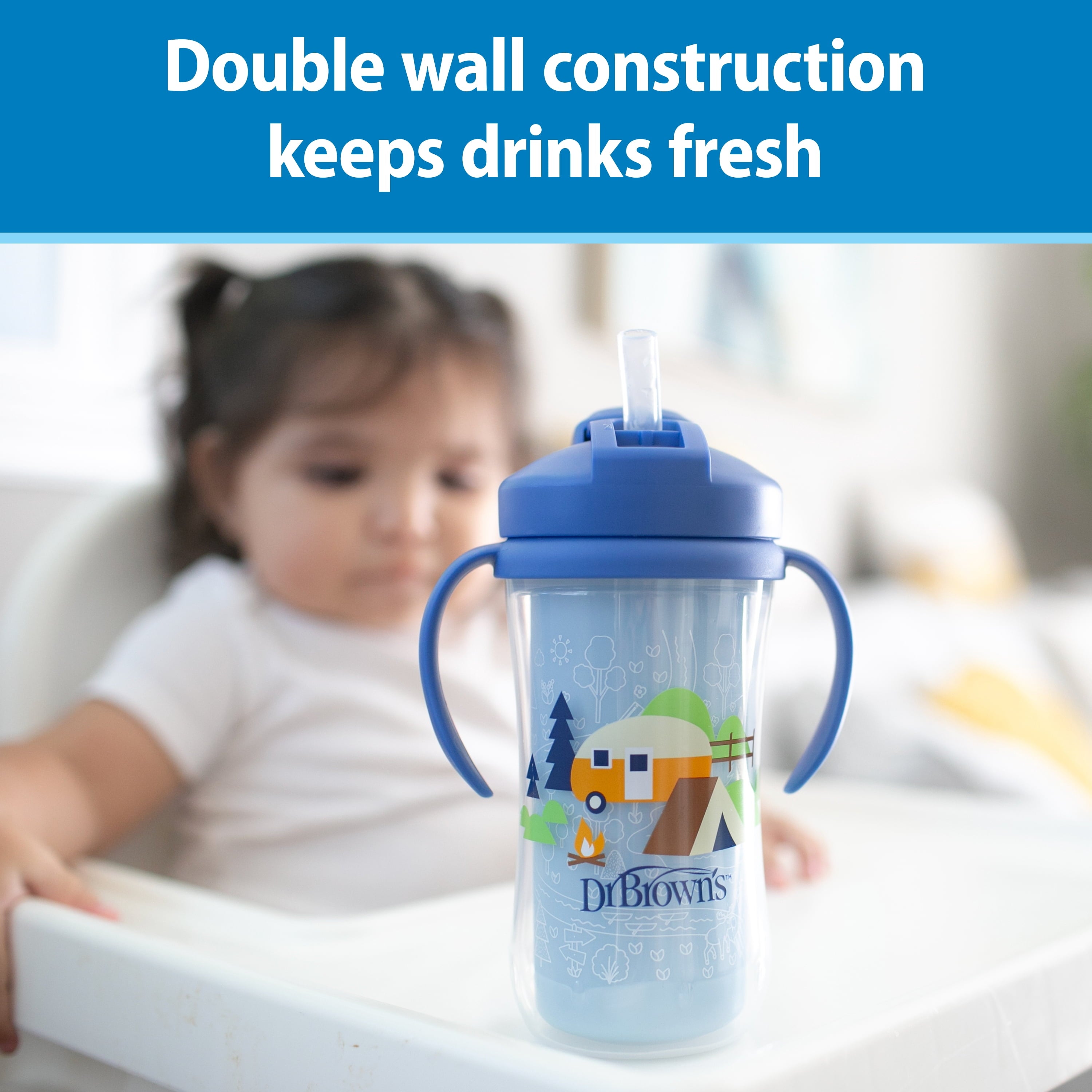 Dr. Brown's Milestones Insulated Sippy Cup with Straw &Handles, Green/Blue, 10oz/300ml, 12m+, 2 Pack