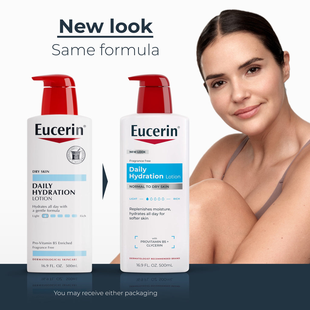 (2 pack) Eucerin Daily Hydration Body Lotion, Unscented Body Lotion, 16.9 fl oz Pump Bottle