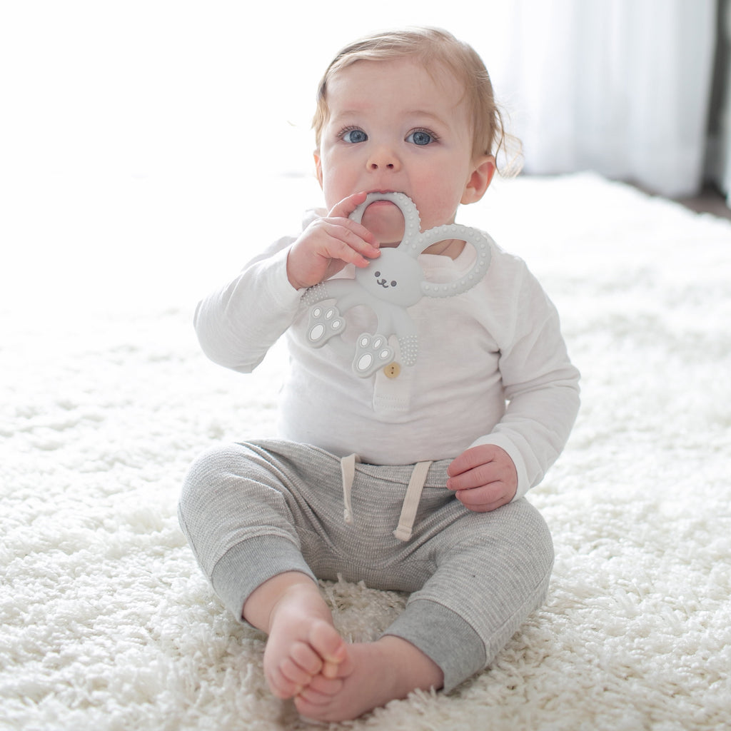 Dr. Brown's Flexees Teether, Gray Bunny, Soft 100% Silicone, Baby Teether, BPA Free, 3m+, 1 Pack