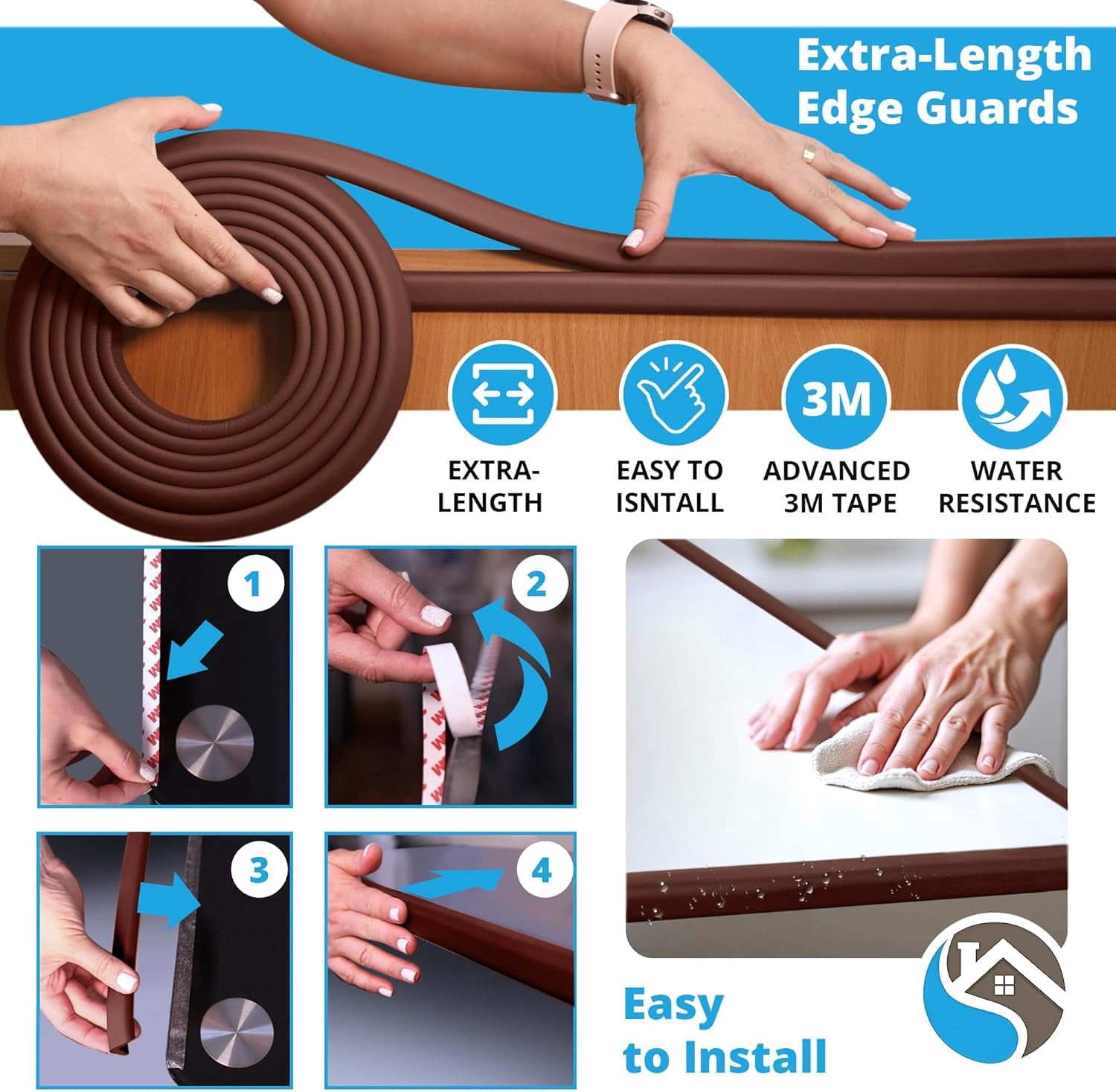 Komfortology Baby Edge Protector, 12 ft Brown Foam Corner Guard with 3M Adhesive Tape for Tables, Desks and Wall Corners