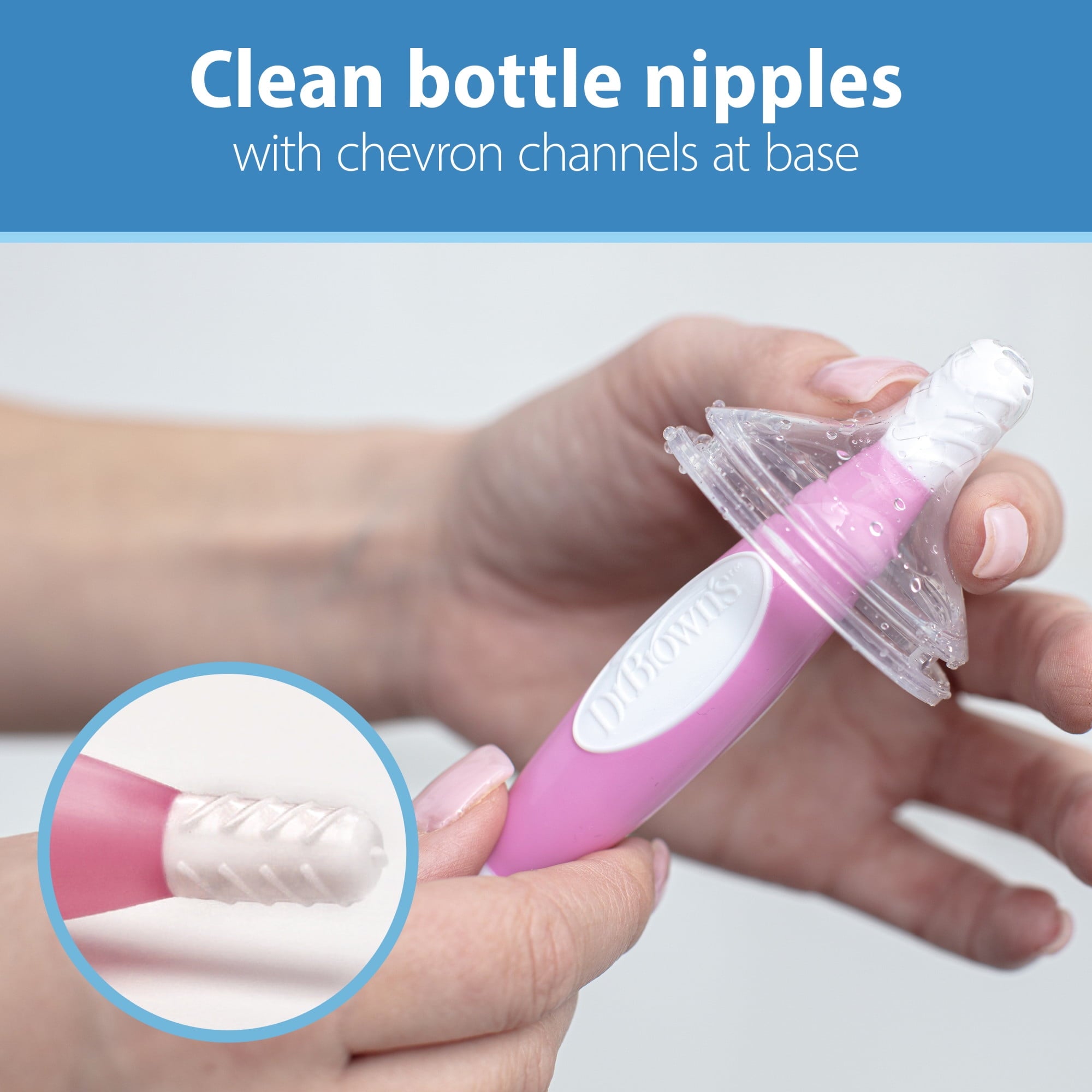 Dr. Brown's Baby Bottle Brush with Suction Cup Stand, Sponge, Scrubber and Nipple Cleaner Pink, 1 Pack