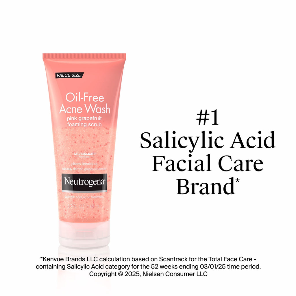 Neutrogena Oil-Free Pink Grapefruit Face Scrub, Salicylic Acid Acne Face Wash, 4.2 fl oz