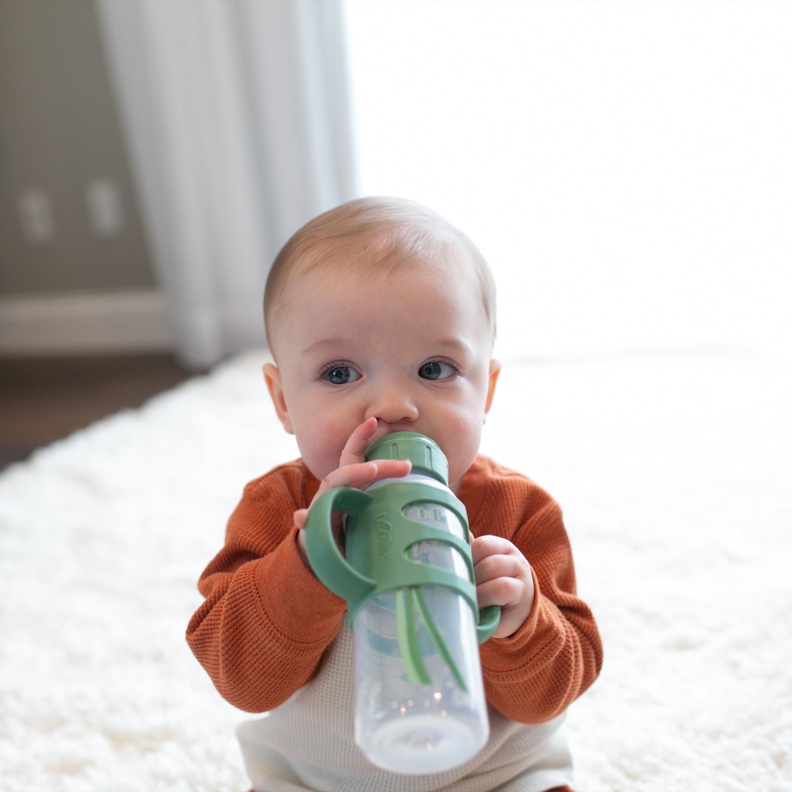 Dr. Brown's Milestones 100% Silicone Baby Bottle Handles, Narrow, 4m+, Light Blue/Green/Gray, 3 Pack