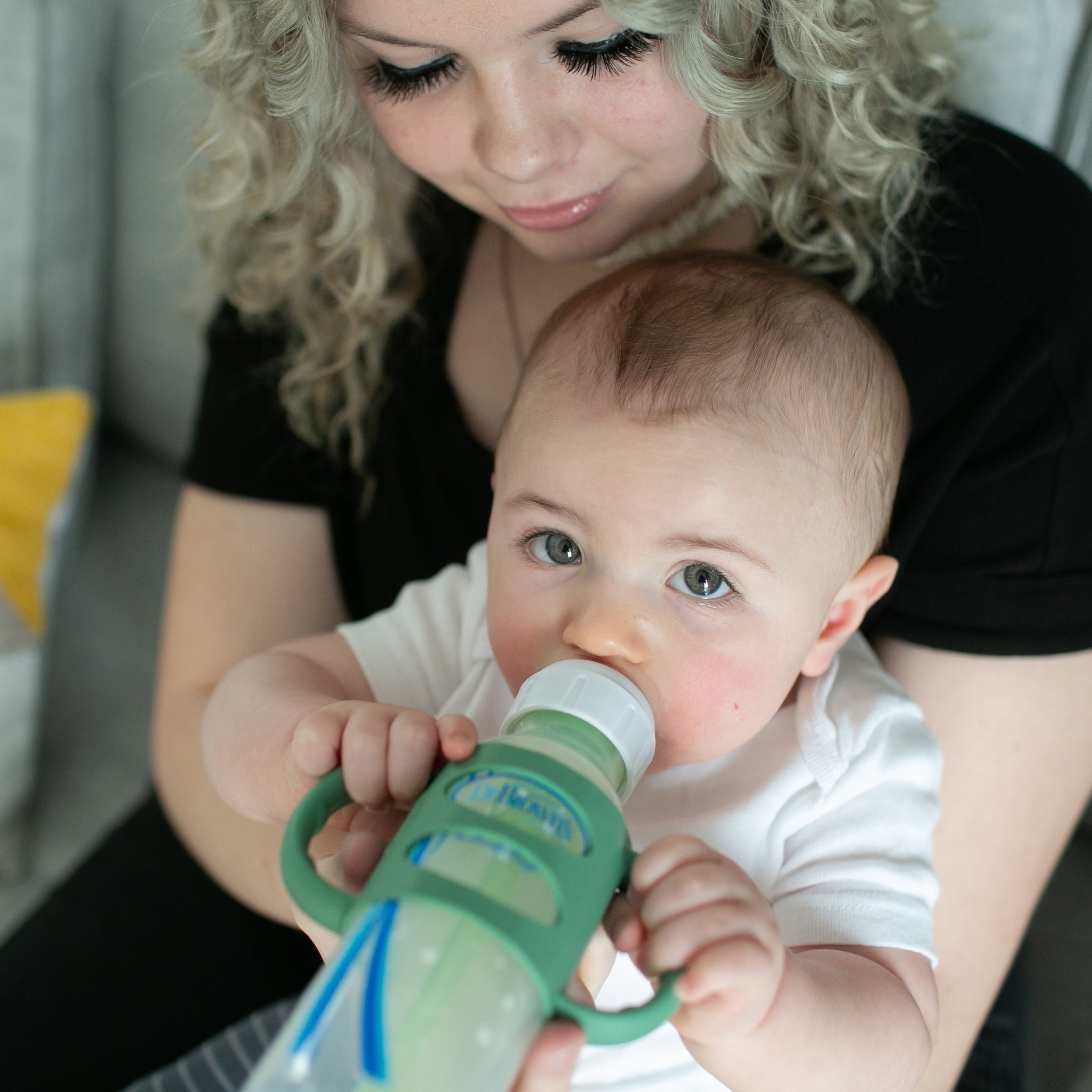 Dr. Brown's Milestones 100% Silicone Baby Bottle Handles, Narrow, 4m+, Light Blue/Green/Gray, 3 Pack