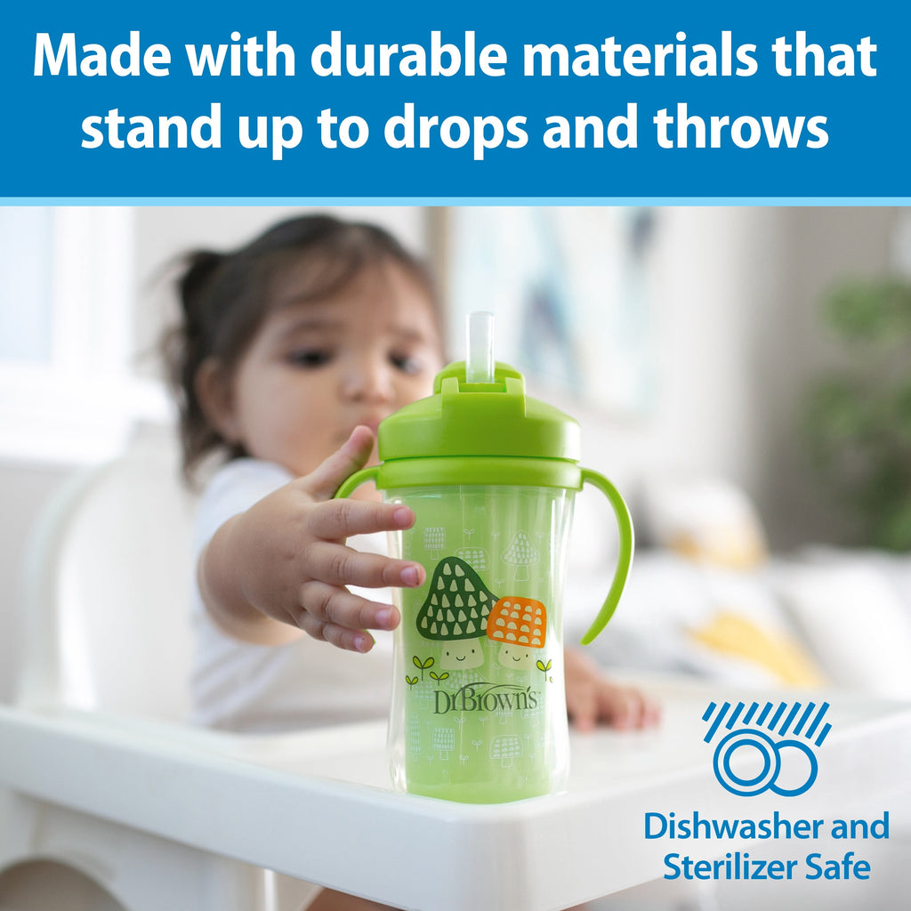 Dr. Brown's Milestones Insulated Sippy Cup with Straw &Handles, Green/Blue, 10oz/300ml, 12m+, 2 Pack