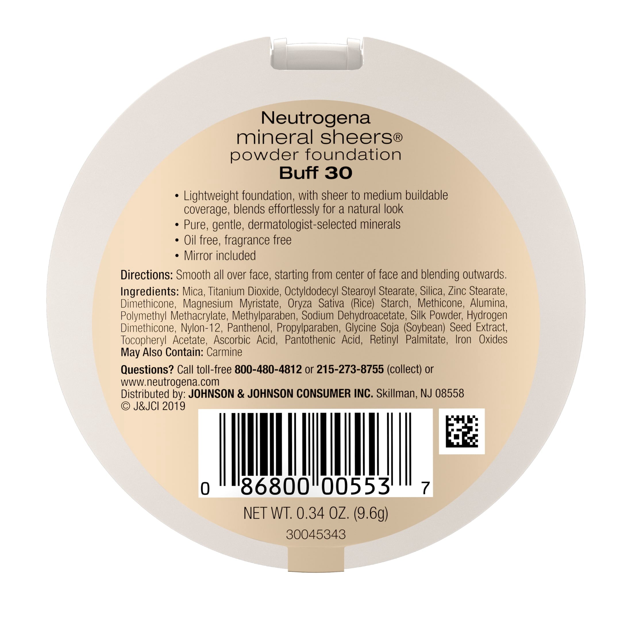 Neutrogena Mineral Sheers Oil-Free Powder Foundation, Buff 30,.34 oz