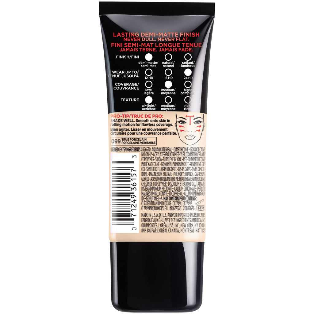 L'Oreal Paris Infallible Pro-Matte Liquid Foundation Makeup, 099 True Porcelain, 1 fl oz