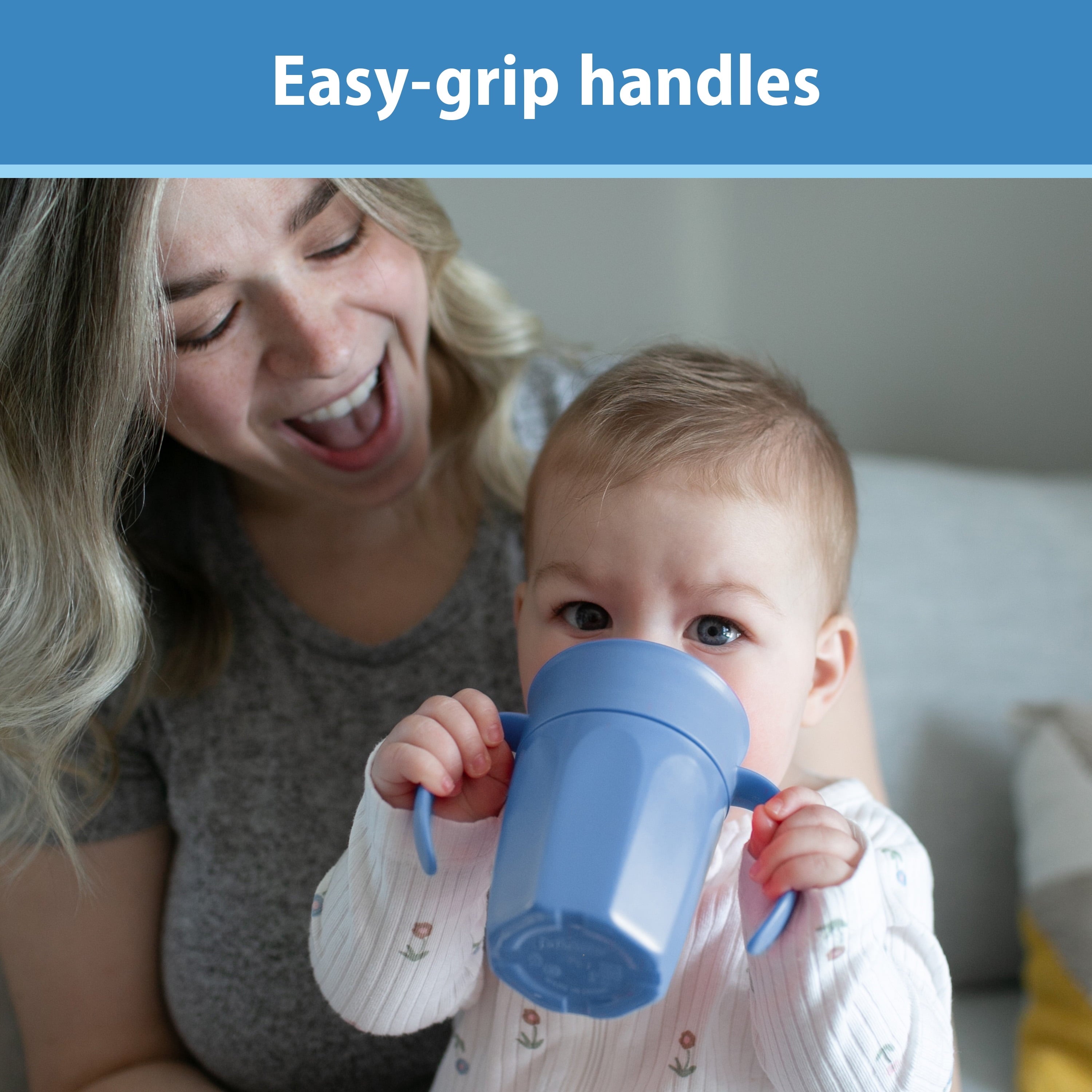 Dr. Brown's Milestones Cheers 360 Cup Spoutless Transition Cup with Handles for Easy Grip & Leak-Free Learning, Blue, 7 oz/200 mL, 6m+ (Colors May Vary)