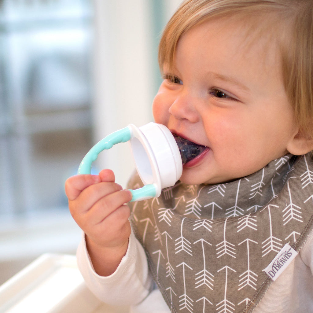 Dr. Brown's Designed to Nourish, Fresh Firsts Silicone Feeder, Solid Food Feeding, Mint/Gray, 2 Pack