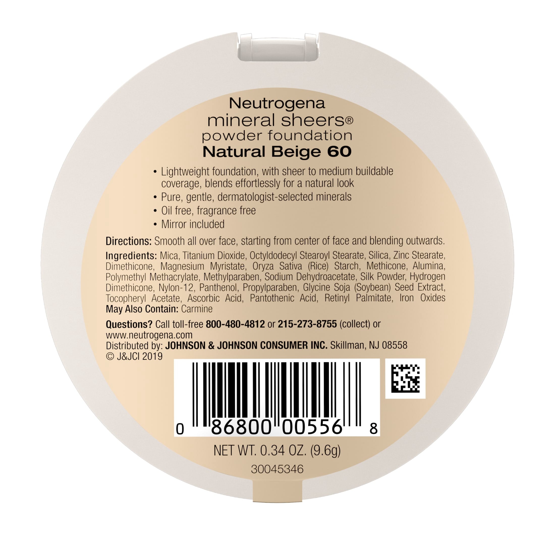 Neutrogena Mineral Sheers Powder Foundation, Natural Beige 60,.34 oz