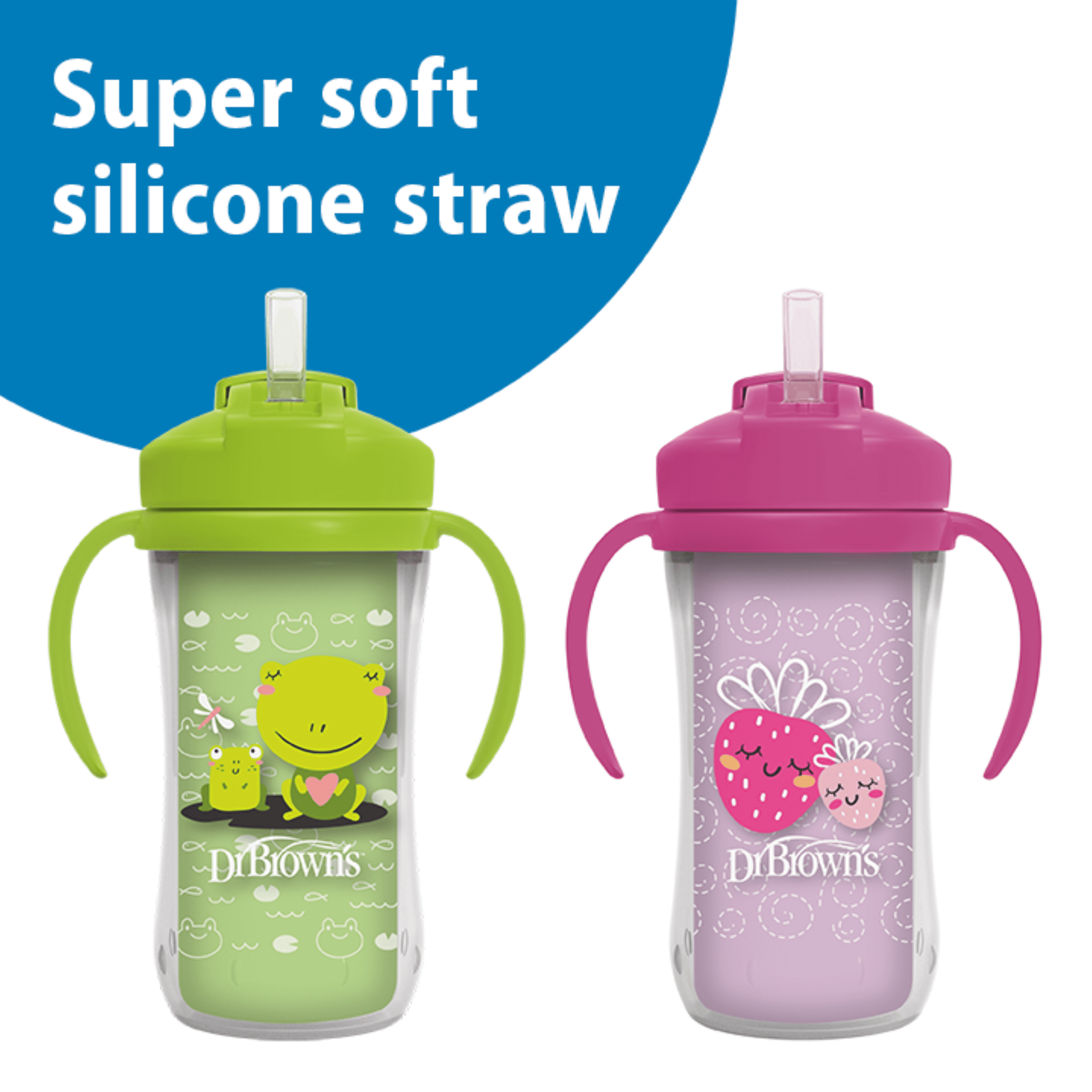 Dr. Brown's Milestones Insulated Sippy Cup with Straw & Handles, Green/Purple, 10oz, 12m+, 2 Pack