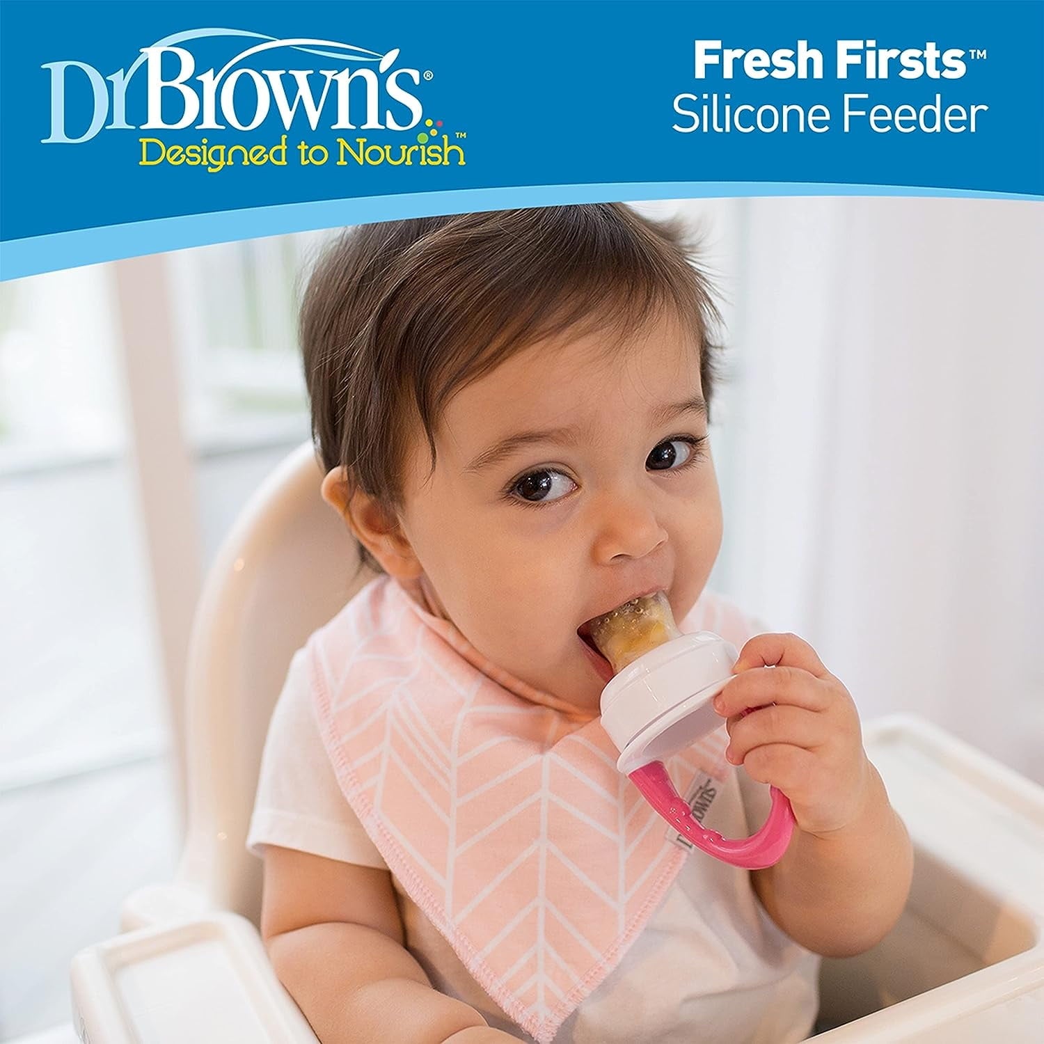 Dr. Brown's Designed to Nourish, Fresh Firsts Silicone Feeder, Solid Food Feeding, Pink/Gray, 2 Pack