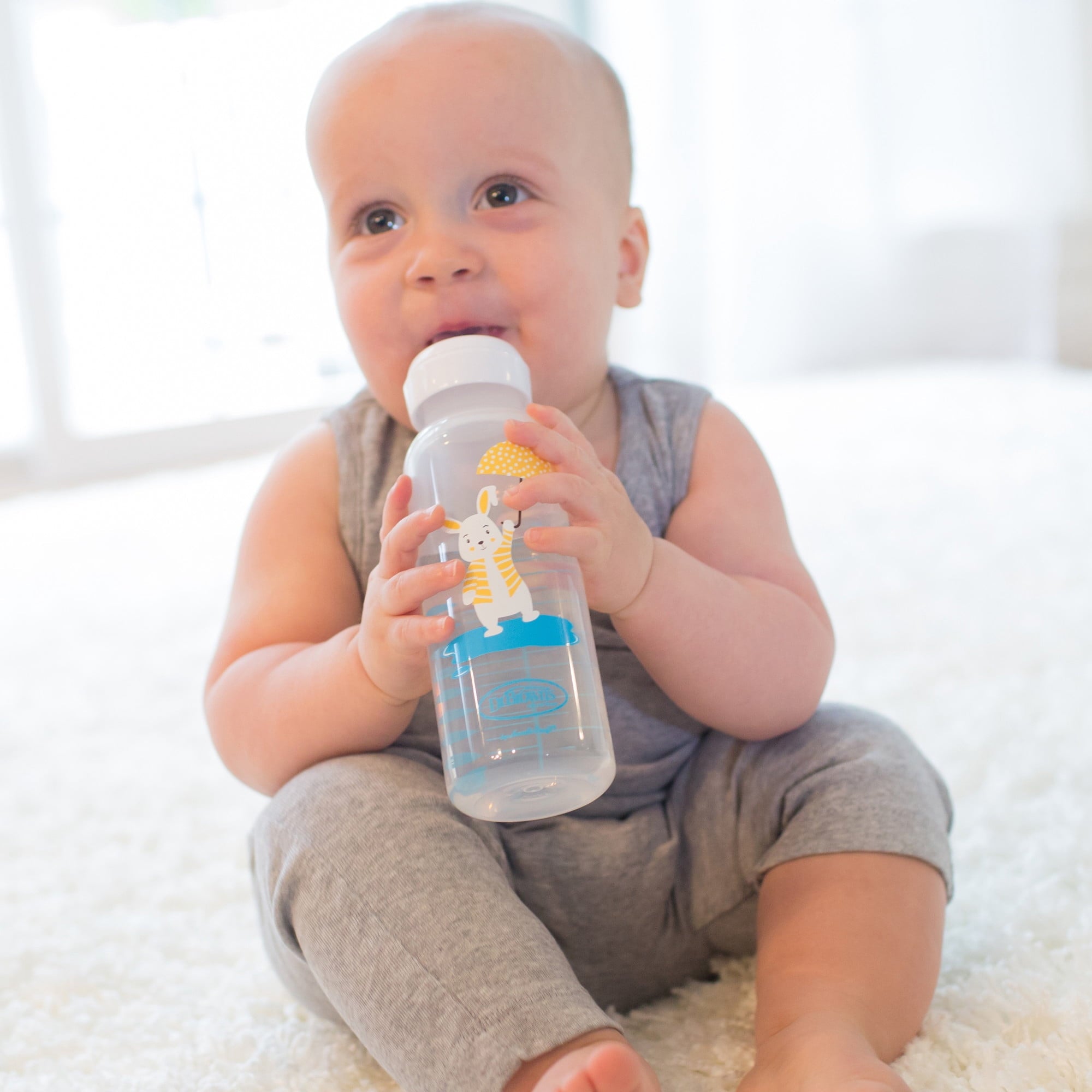 Dr. Brown's Milestones Narrow Sippy Bottle, 100% Silicone Soft Sippy Spout, 8oz 6m+, Bunny, 1-Pack