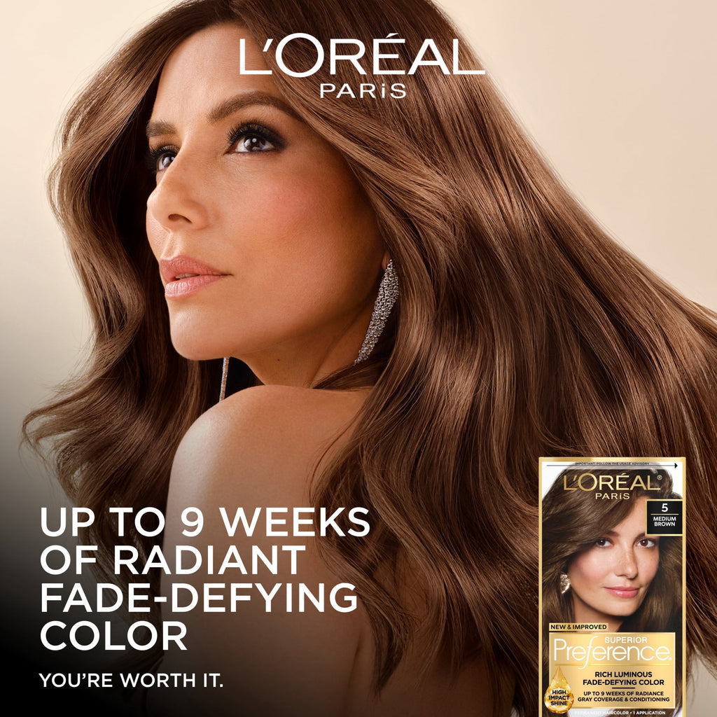 L'Oreal Paris Superior Preference Fade-Defying Permanent Hair Color, 5MB Medium Auburn, 1 kit