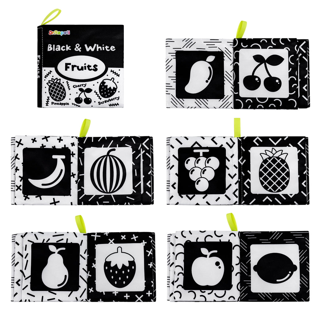 Dr.Rapeti Soft Cloth Books Baby Books Bath Books 6-Pack for Baby Infant Toddler Kids High Contrast Black and White Crinkle Washable Giftable