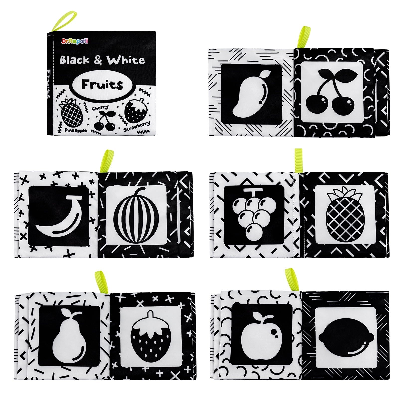 Dr.Rapeti Soft Cloth Books Baby Books Bath Books 6-Pack for Baby Infant Toddler Kids High Contrast Black and White Crinkle Washable Giftable