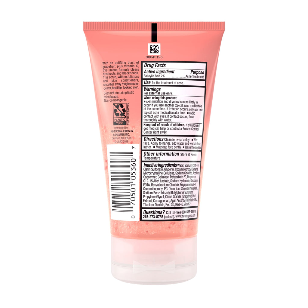 Neutrogena Oil-Free Pink Grapefruit Face Scrub, Salicylic Acid Acne Face Wash, 4.2 fl oz