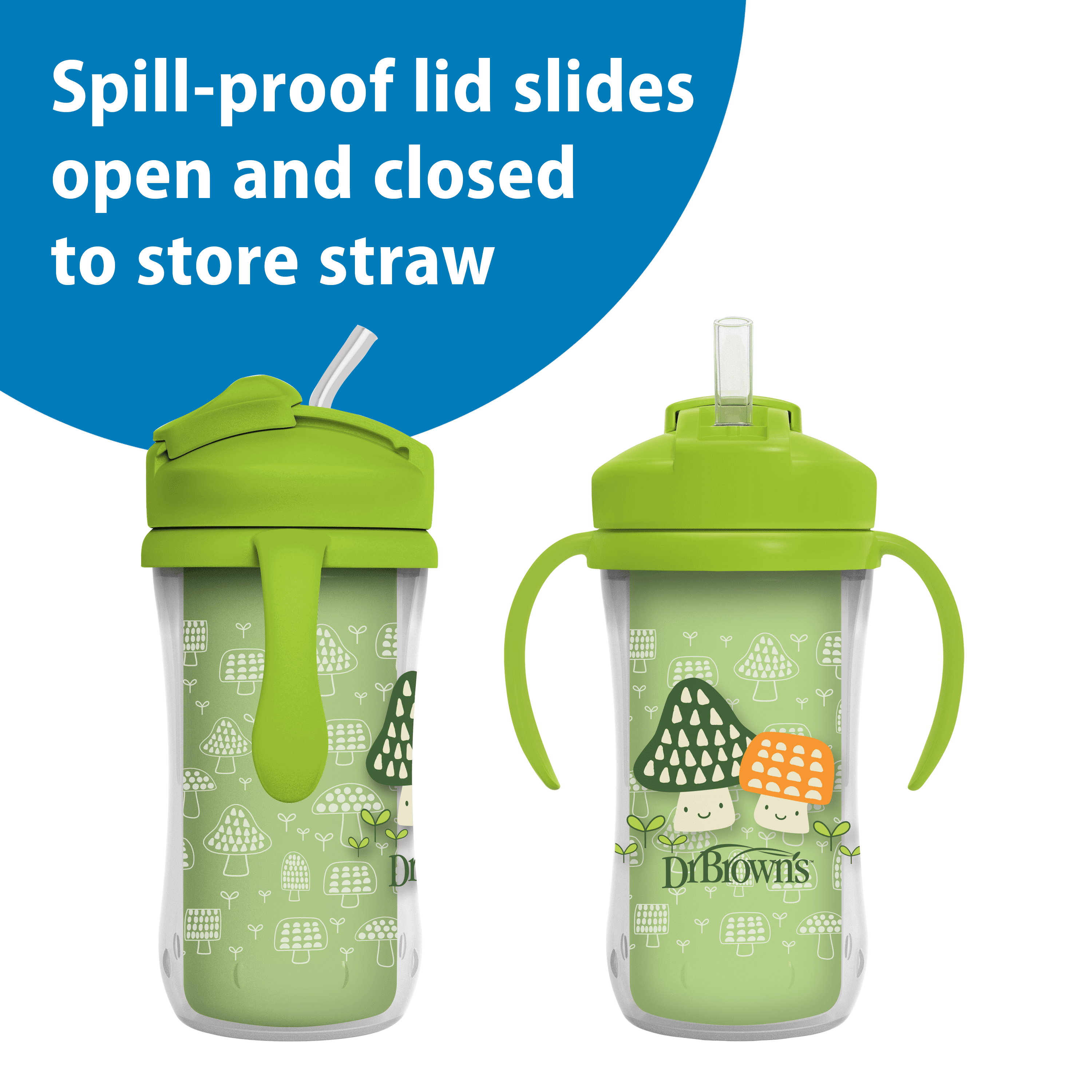Dr. Brown's Milestones Insulated Sippy Cup with Straw &Handles, Green/Blue, 10oz/300ml, 12m+, 2 Pack