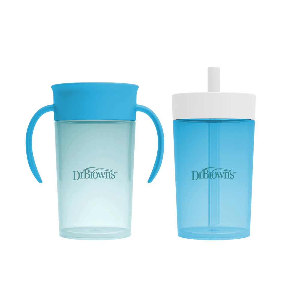 Dr. Brown's Milestones Straw to 360 Convertible Training Cups, Ocean Blue, 2-Pack