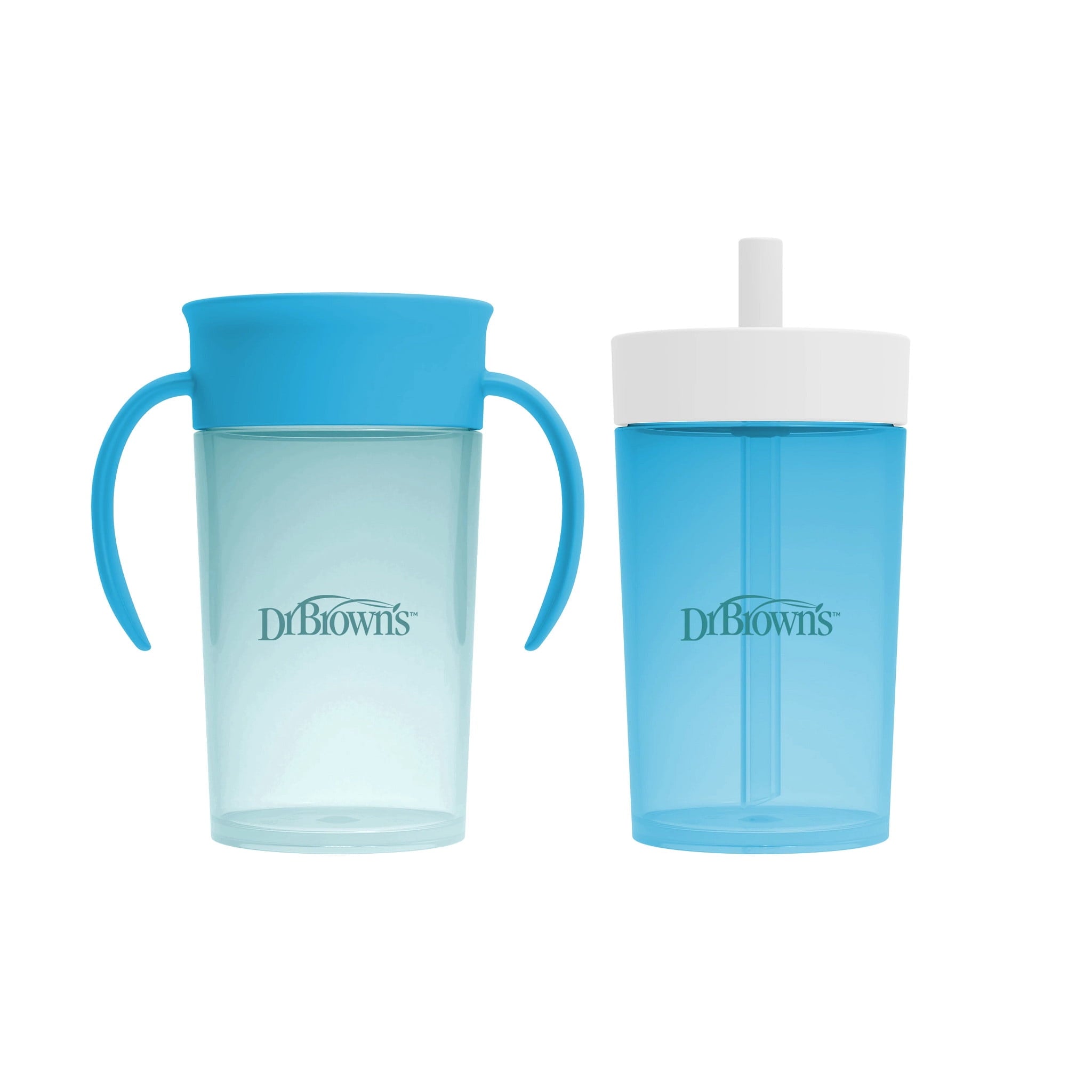 Dr. Brown's Milestones Straw to 360 Convertible Training Cups, Ocean Blue, 2-Pack